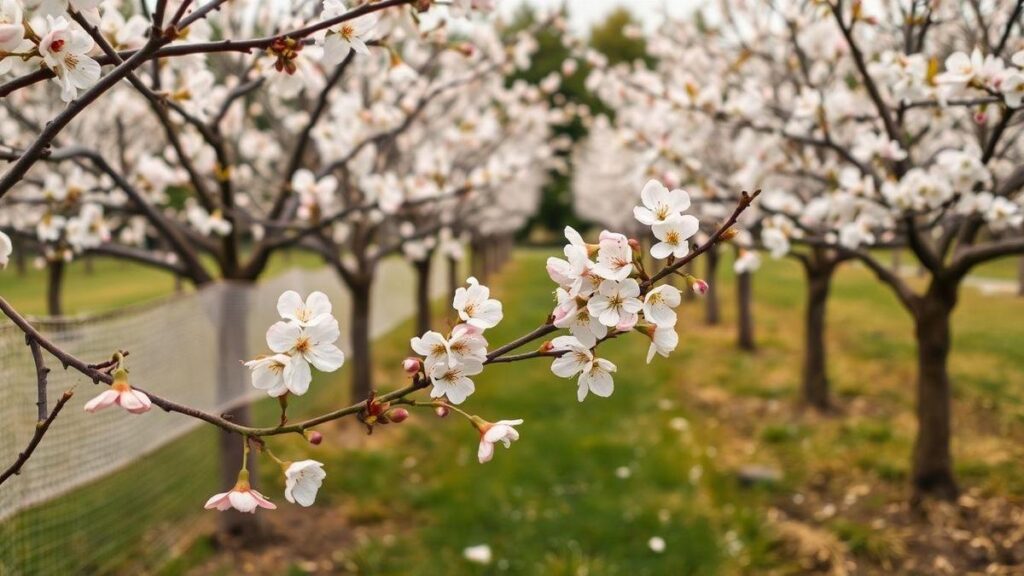 protecting-blossoming-stone-fruit-trees-with-windbreaks